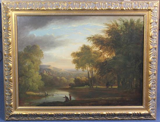 JB River landscape with anglers in the foreground, 24 x 33in.